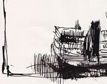 Tom Mallon: Still Life, Ink on Paper, Books and Statue