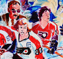 FTom Mallon: Felt Pen on Paper of '1974 Philadelphia Flyers Stanley Cup Victory, Detail of red Shero, Bobby Clark and Reggie Leach