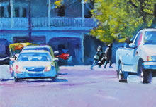 East San Francisco Street by Tom Mallon, Oil on Canvas - 55 x 24.5 inches - Distant View