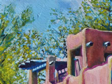 East San Francisco Street by Tom Mallon, Oil on Canvas - 55 x 24.5 inches - Detail of Stucco Work