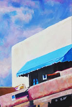 East San Francisco Street by Tom Mallon, Oil on Canvas - 55 x 24.5 inches - Porch and Awning