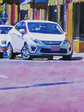 East San Francisco Street by Tom Mallon, Oil on Canvas - 55 x 24.5 inches - Parked Car