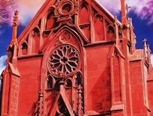 Loretto Chapel by Tom Mallon, oil on canvas - Church Front