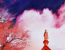 Loretto Chapel by Tom Mallon, oil on canvas - Statue and Trees