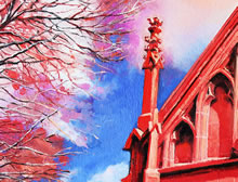 Loretto Chapel by Tom Mallon, oil on canvas - Treetop and Spire