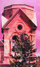 Nubes de Sangre - The Saint Francis Basilica by Tom Mallon, Oil on Canvas 49 by 24.5 inches - Belfry Detail