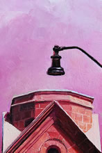 Nubes de Sangre - The Saint Francis Basilica by Tom Mallon, Oil on Canvas 49 by 24.5 inches - Street Lamp