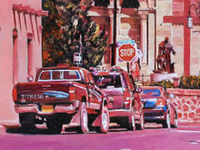 Nubes de Sangre by Tom Mallon, Oil on Canvas - 49 by 24.5 inches Museum and Basilica Parking