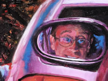 Nubes de Sangre by Tom Mallon, Oil on Canvas - 49 by 24.5 inches Self-Portrait in Rearview Mirror