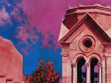 Nubes de Sangre by Tom Mallon, Oil on Canvas - 49 by 24.5 inches Basilica Tower and Sky