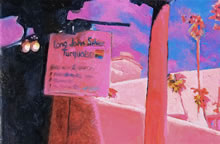 Nubes de Sangre - The Saint Francis Basilica by Tom Mallon, Oil on Canvas 49 by 24.5 inches - Shop Sign