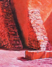 San Miguel MIssion by Tom Mallon, Oil on Canvas - 48 x 24 inches - Buttresses