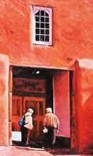San Miguel MIssion by Tom Mallon, Oil on Canvas - 48 x 24 inches - Entrance