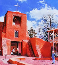 San Miguel MIssion by Tom Mallon, Oil on Canvas - 48 x 24 inches - Spectators