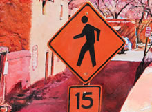 San Miguel MIssion by Tom Mallon, Oil on Canvas - 48 x 24 inches - Traffic Sign