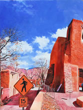 San Miguel MIssion by Tom Mallon, Oil on Canvas - 48 x 24 inches - De Vargas Street House