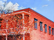 San Miguel MIssion by Tom Mallon, Oil on Canvas - 48 x 24 inches - Windows