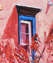 San Miguel MIssion by Tom Mallon, Oil on Canvas - 48 x 24 inches - Dorm Window