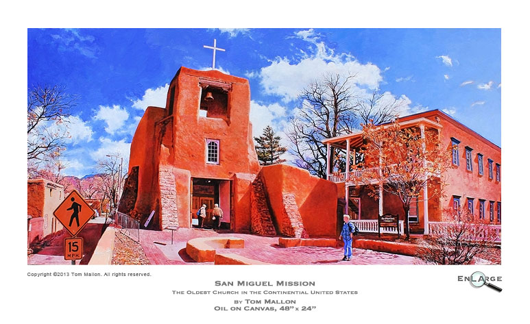 San Miguel Mission, Santa Fe by Tom Mallon, Oil on Canvas - 48 x 24 inches