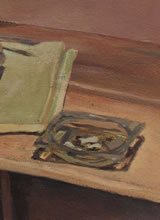 Tom Mallon: Acrylic on Canvas - Teacup and Book - Detail of Ashtray