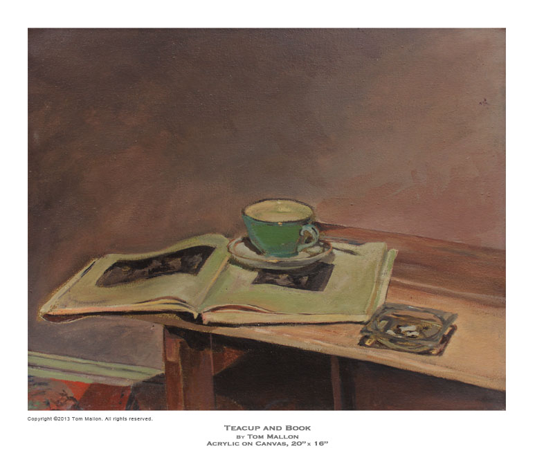 Tom Mallon: Acrylic on Canvas: "Teacup and Book" - 20" x 16"