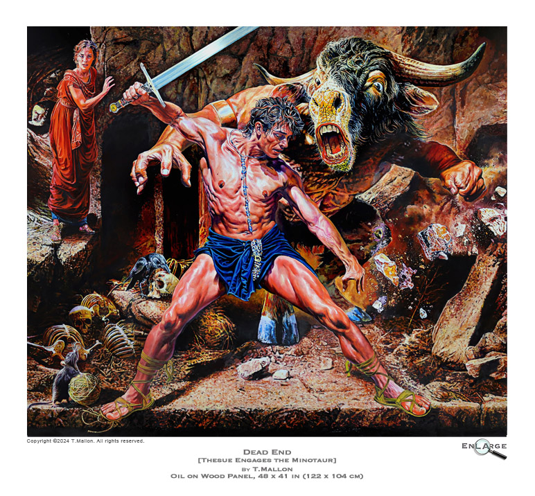 Dead End [Theseus Engages the Minotaur] T. Mallon, Oil on Wood Panel - 48 x 41 in [122 x 104 cm]